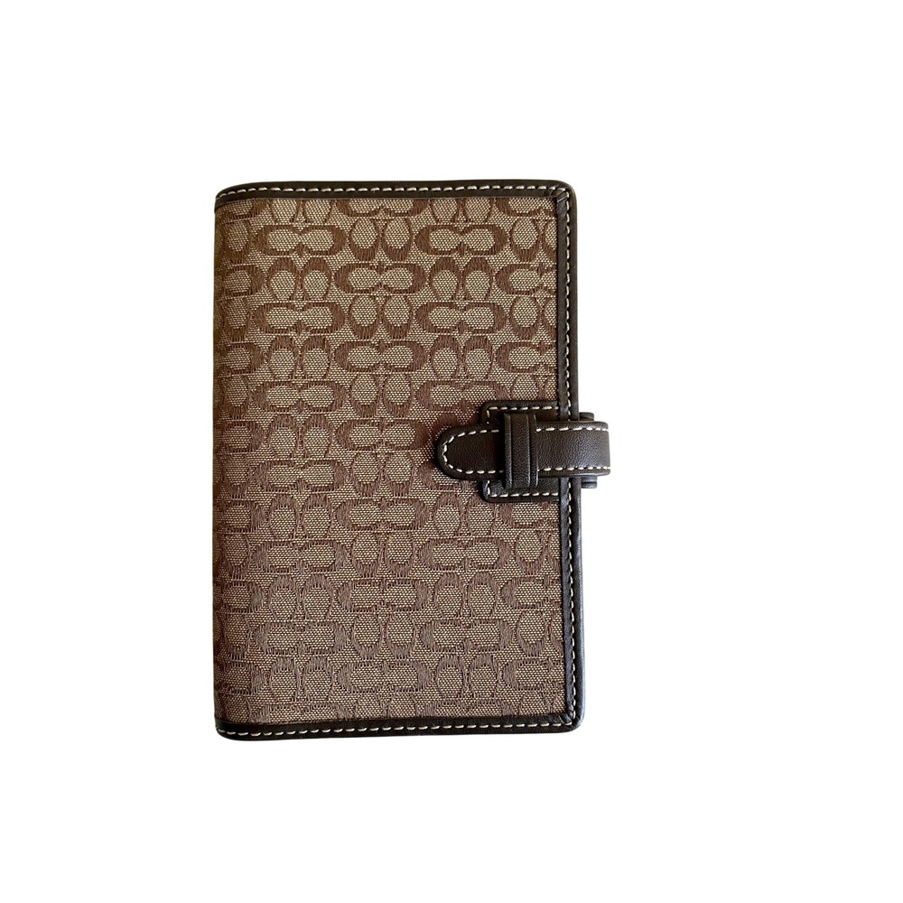 Coach Brown Signature Monogram Canvas Mini Notebook Cover Leather Trim
